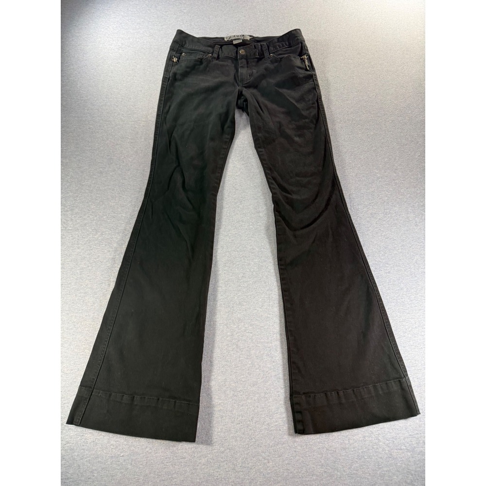 Tripp NYC Black Flare Leg Pants Skull Embroidery Low Rise Gothic Punk IS2038